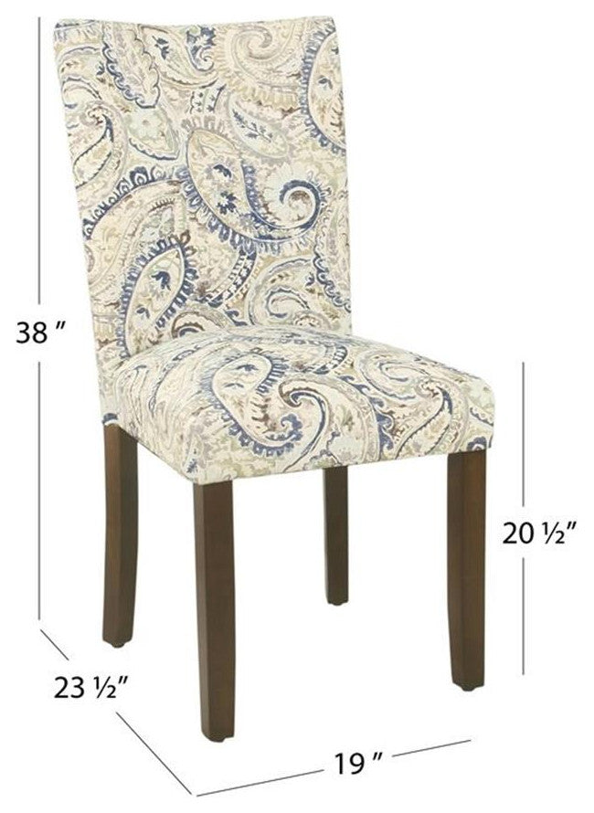 HomePop 38" Velvet Paisley Parsons Dining Chairs in Blue/Brown (Set of 2)