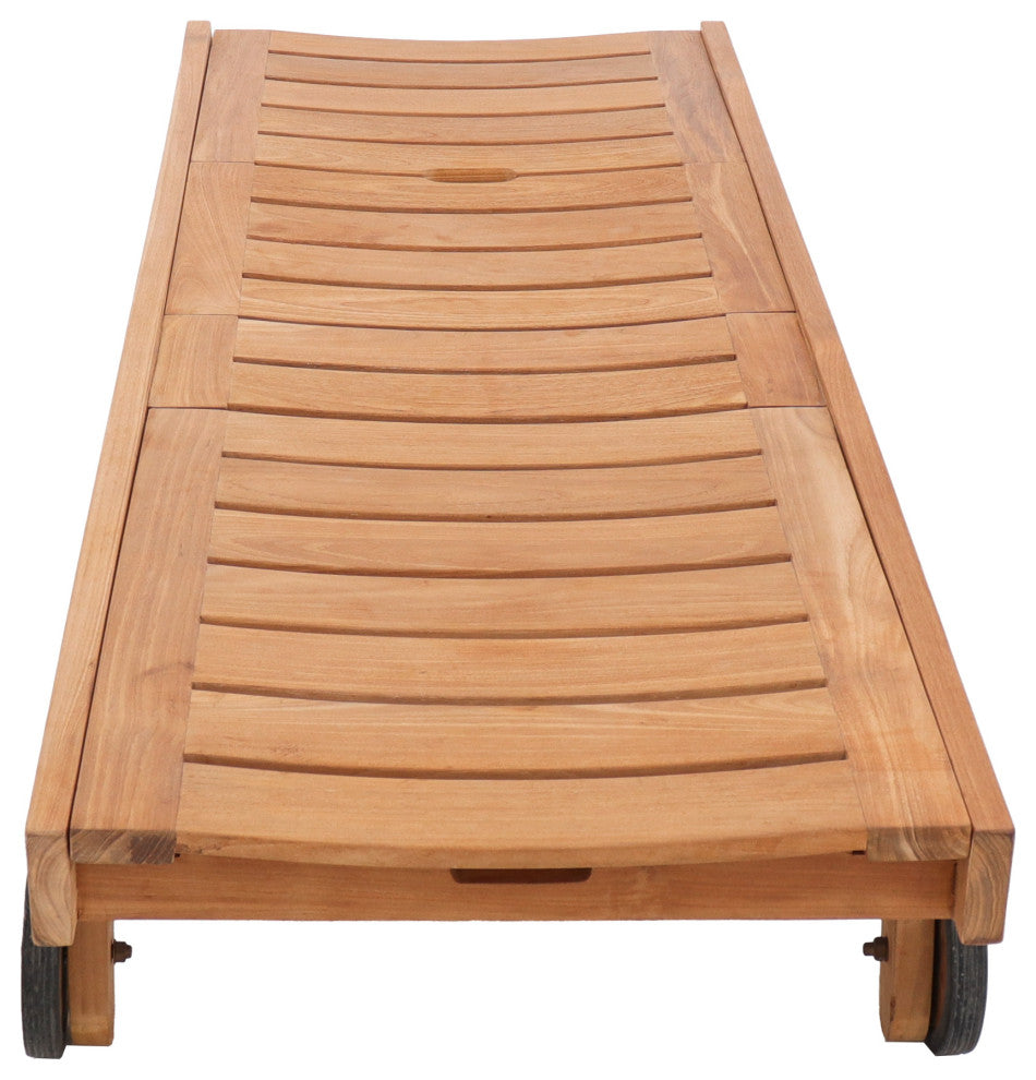 Nordic Style Natural Teak Outdoor Sun Lounger with Adjustable Seat, Side Table