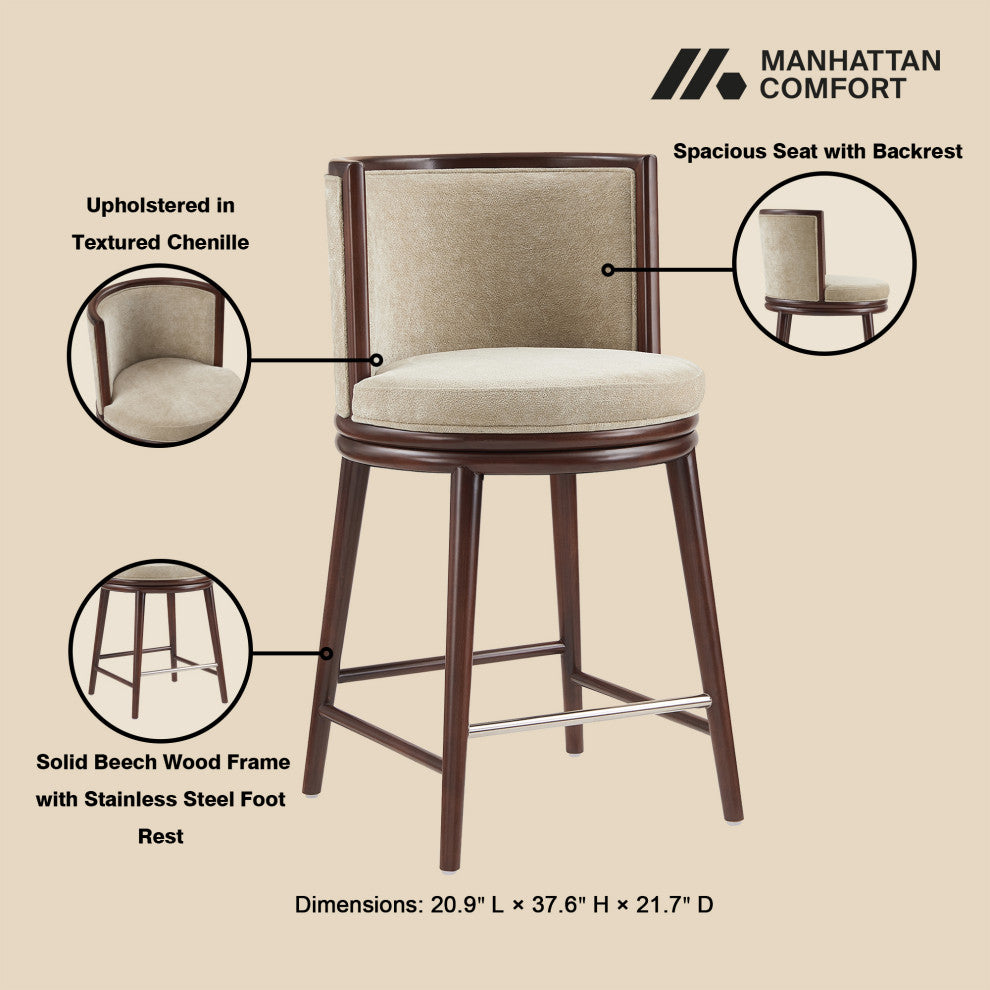 Manhattan Comfort Evalyn Counter Stool, Natural, Single