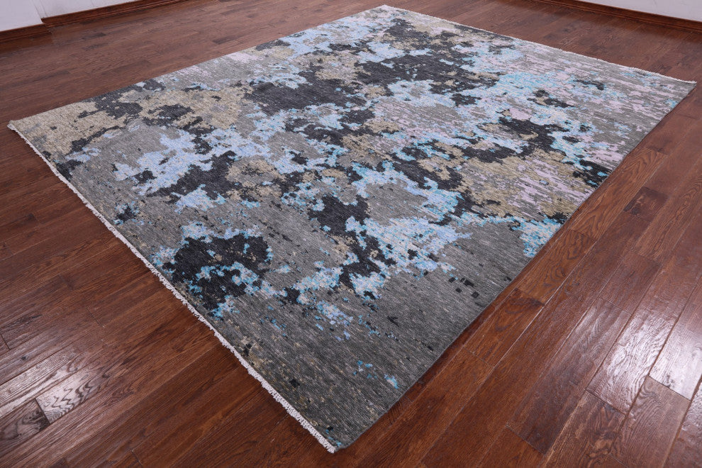 9' 6" X 11' 8" Abstract Hand Knotted Wool and Silk Rug Q9158