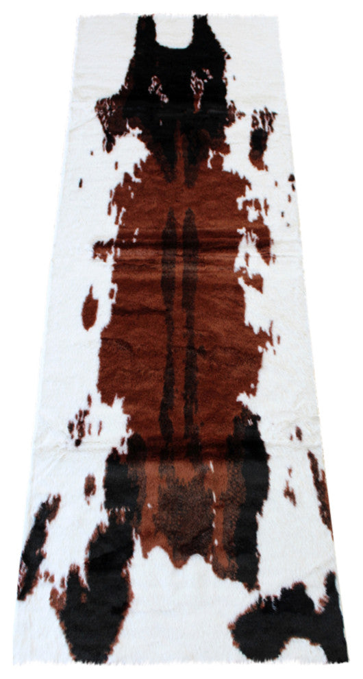 Naomi Collection Runner 3' x 9' Faux Cowhide Print Area Rug, Brown