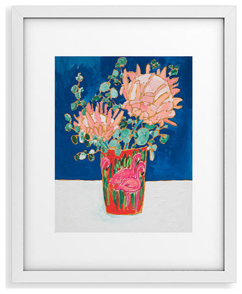 Lara Lee Meintjes Protea, Enamel Flamingo Tumbler Painting Framed Art Print, 16x