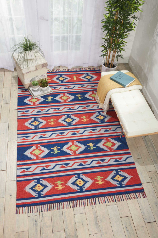 Nourison Baja Blue/Red Area Rug, 8'x10'