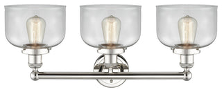 Edison Large Bell 3-Light 25" Vanity Light, Polished Nickel Finish, Clear Shade