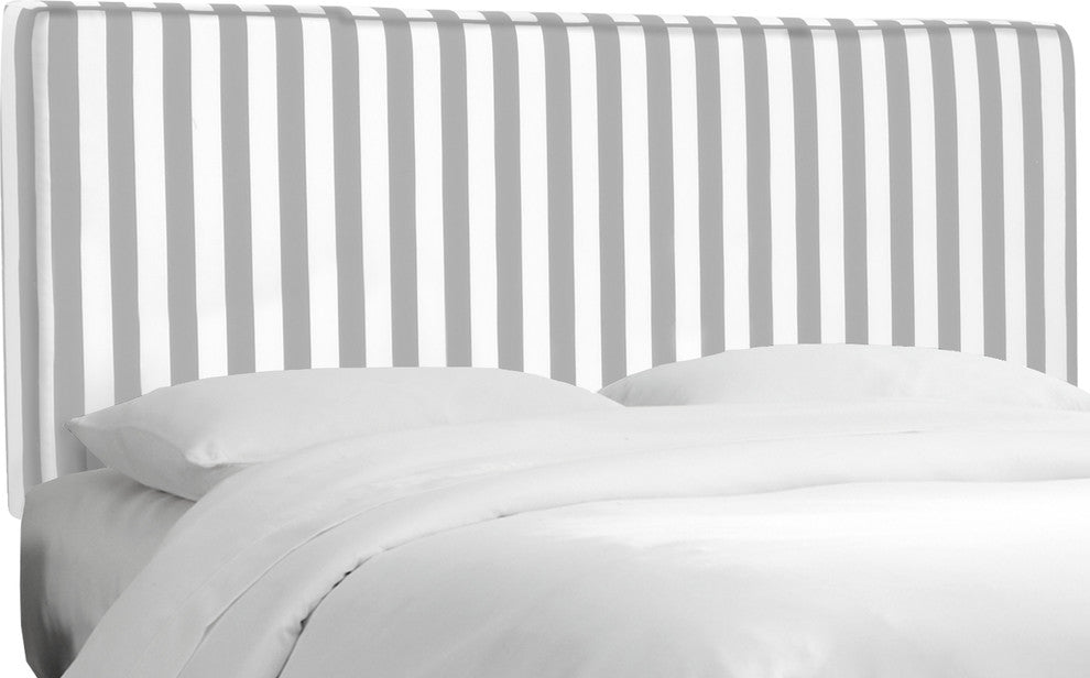 Cassidy Box Seam Headboard, Canopy Stripe Storm and Twill, Queen
