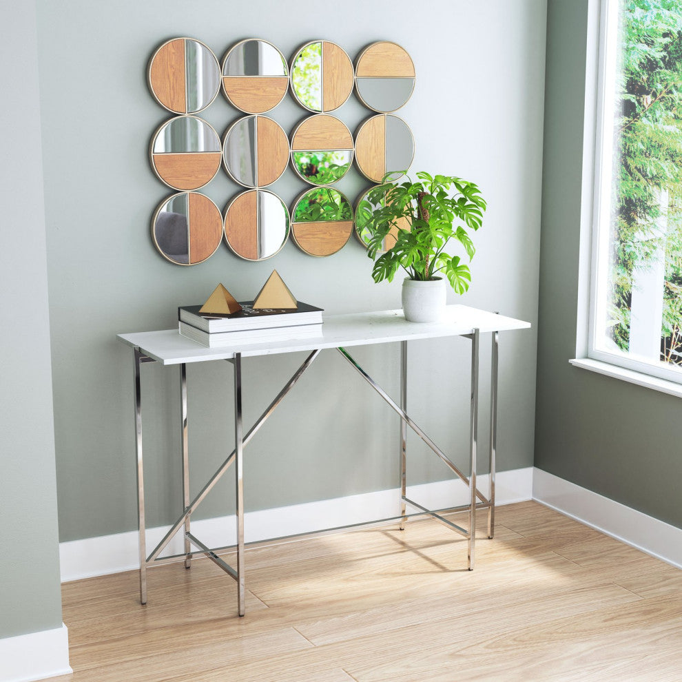 Frame Wall Mirror, Round, Glass, Steel Metal, Gold, Walnut, Bedroom Living