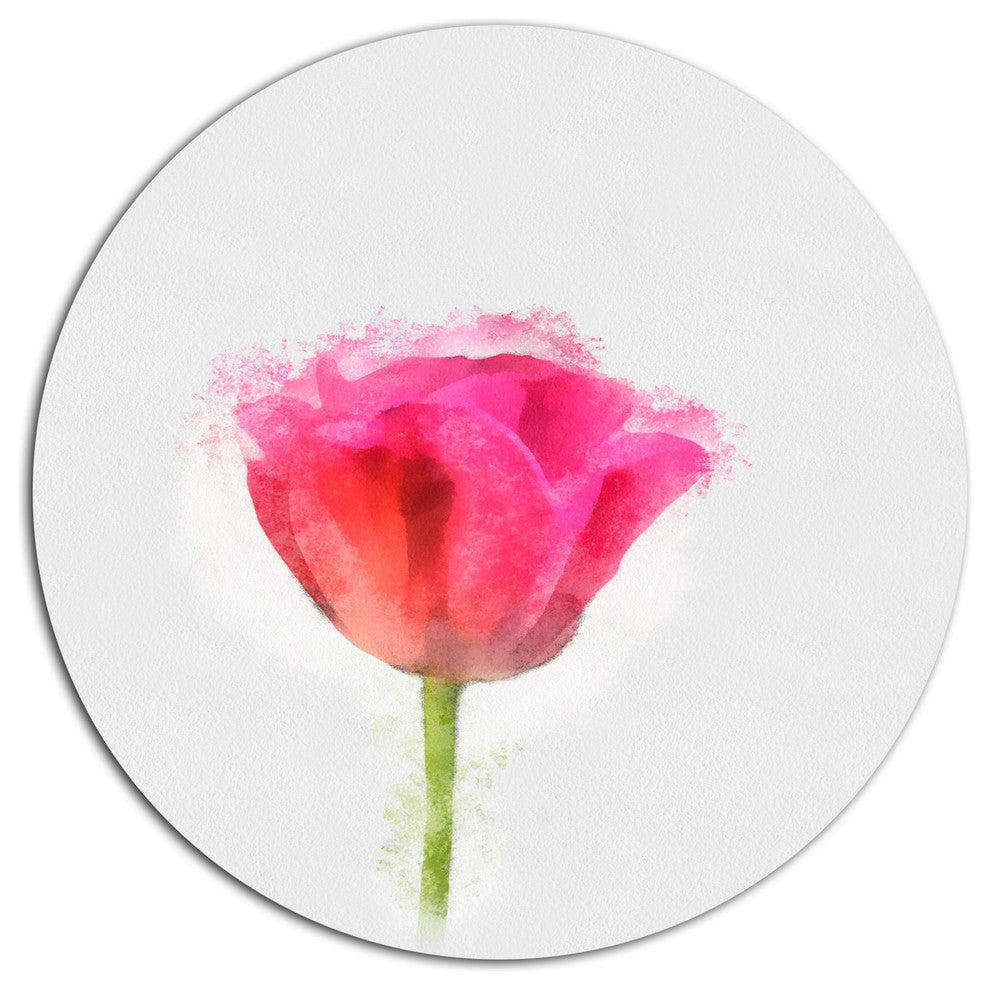 Bloomy Pink Tulip On White Drawing, Flower Round Wall Art, 11"