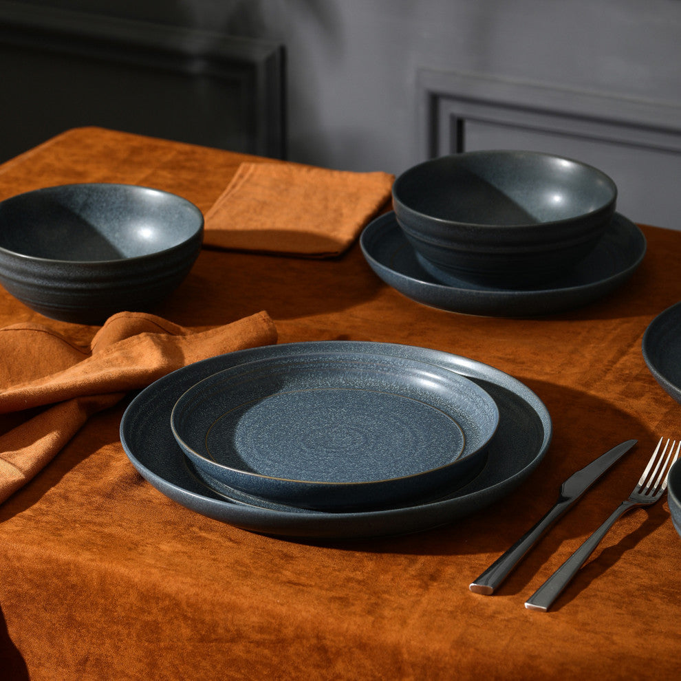 Stone Lain Elio Stoneware 24-Piece Dinnerware Set, Blue