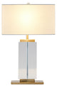 Clear Crystal Column With Gold Metal Frame and White Shade Table Lamp