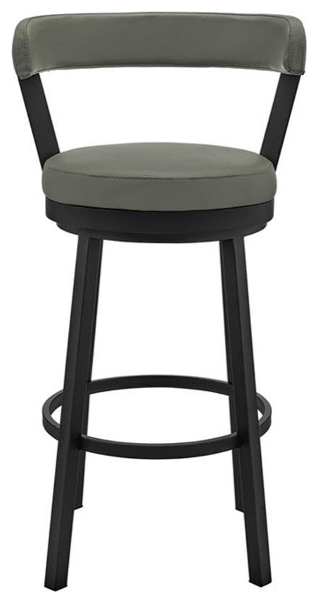 Armen Living Kobe 30" Faux Leather & Metal Swivel Bar Stool in Gray/Black