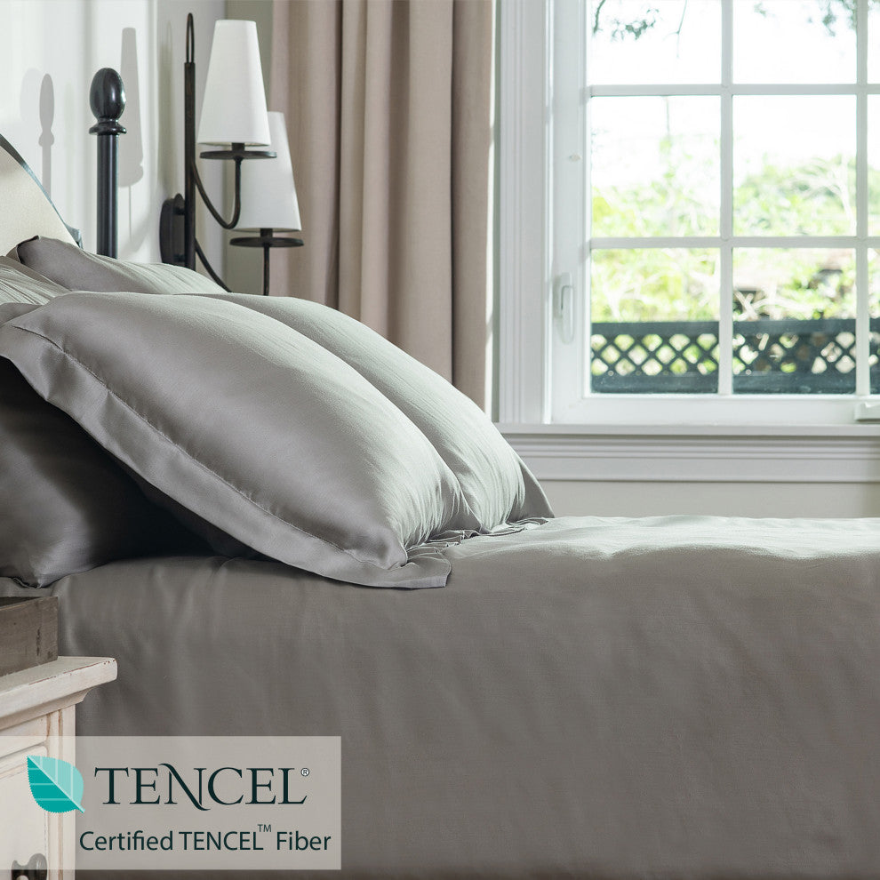 Delara 100% Eucalyptus Lyocell Tencel Duvet Cover Set, Dove, Twin, 68"x86"