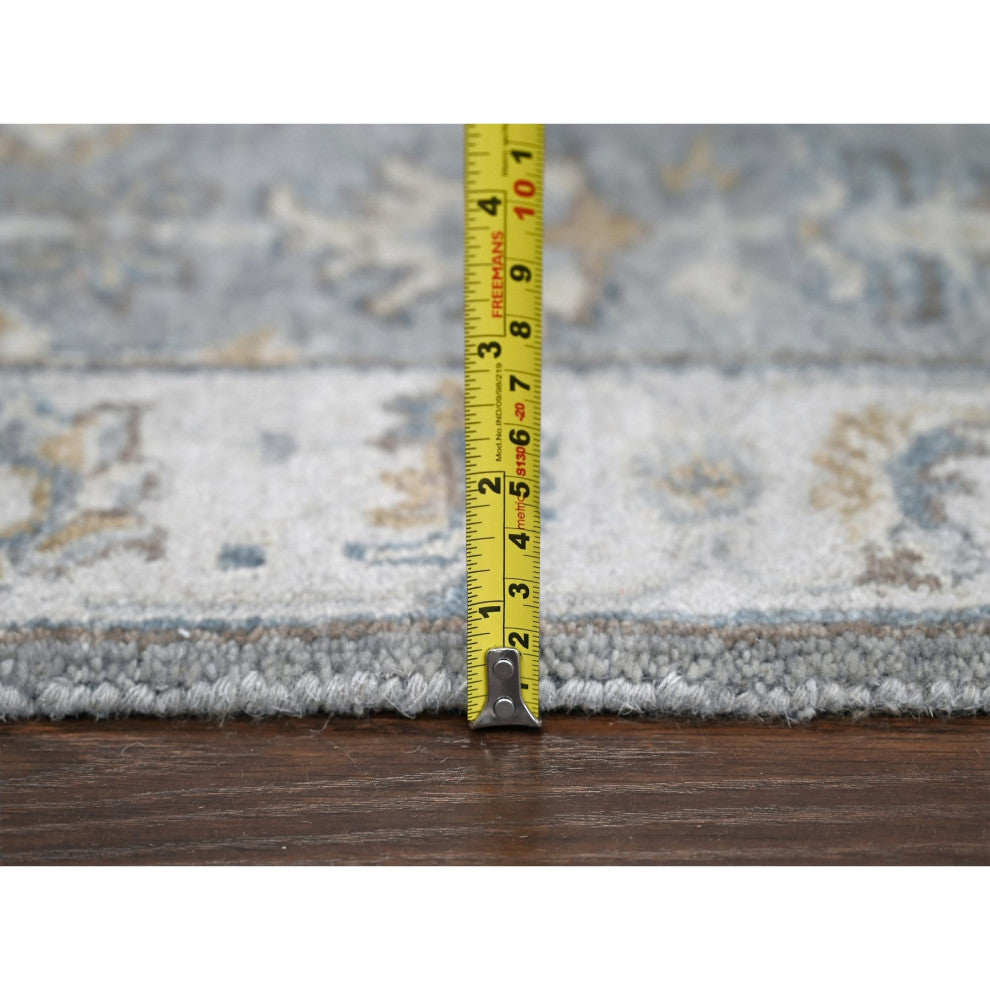 Medium Gray Karajeh Design Natural Wool Hand Knotted Runner Rug 2'7"x10'