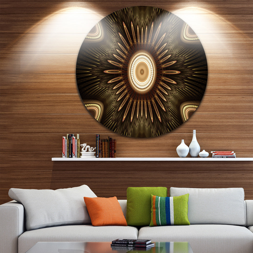 White Brown Rounded Fractal Flower, Floral Round Wall Art, 11"