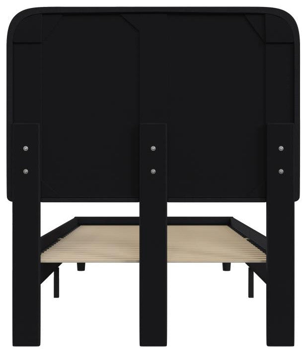 Addison Upholstered Platform Bed - Headboard with Rounded Edges, Charcoal, Twin
