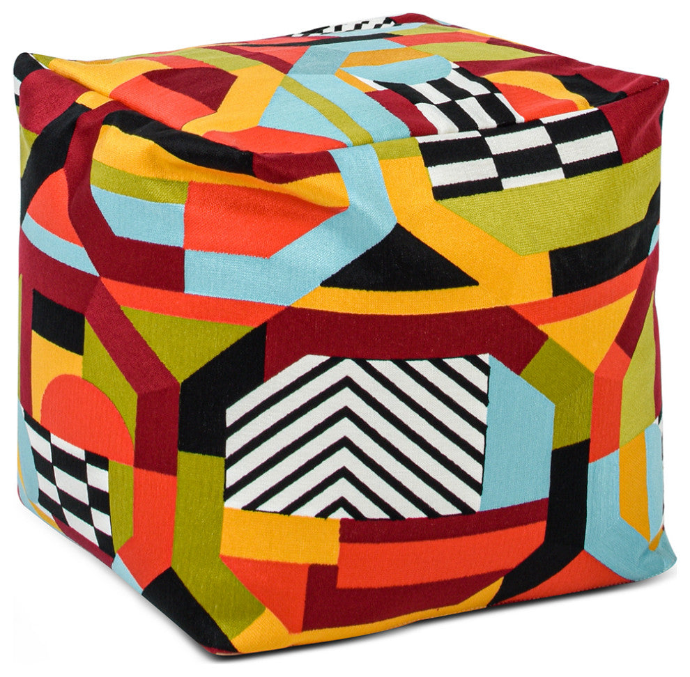 Pouf 23" Oversized Bean Bag Embroidery Cube Ottoman, Colorpop Multicolored