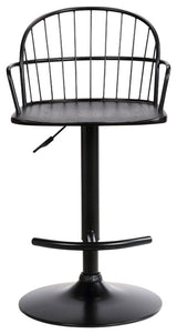Edward Adjustable Wood and Metal Barstool, Black