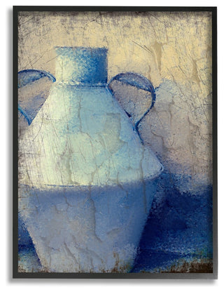 Cracked Rustic Wall Painting Blue Pottery Oversized Framed Giclee Art, 16"x20"