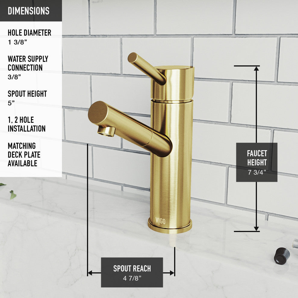 VIGO Noma 8" H Single Handle Single Hole Bathroom Faucet, Matte Brushed Gold