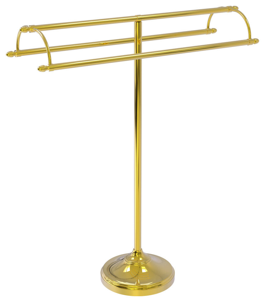 Free Standing Double Arm Towel Holder, Polished Brass
