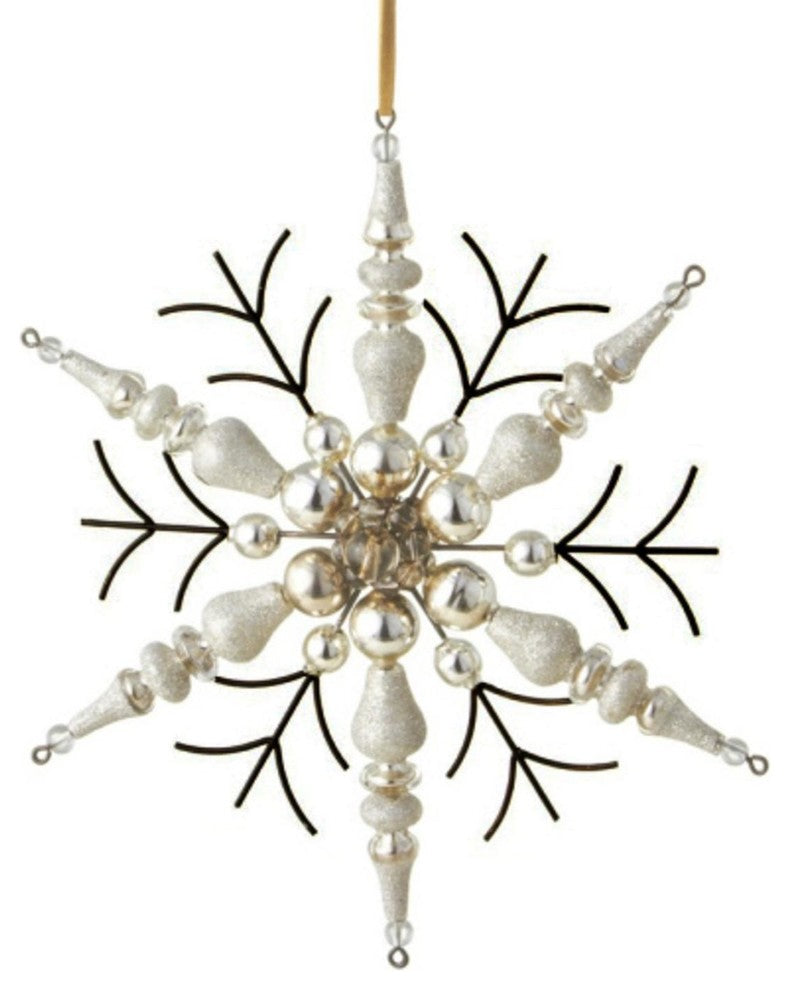 7" Silent Luxury Rustic Gold Beaded Finial Snowflake Christmas Ornament