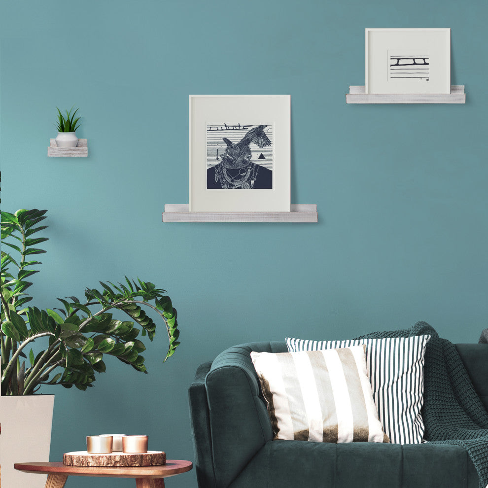 Whitewashed Wood Floating U Wall Shelves - Set of 3