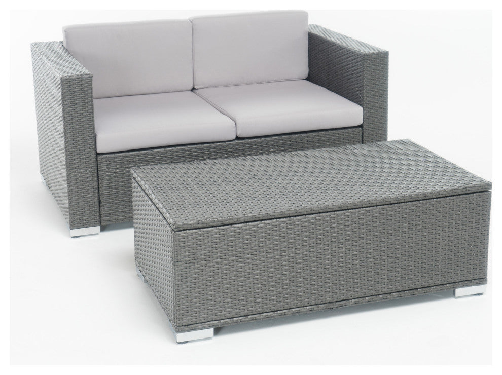 GDF Studio 2-Piece Asgard Multi-Gray PE Outdoor Sofa and Coffee Table Set