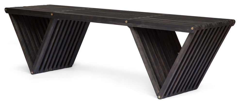 GDF Studio Esme Outdoor Acacia Wood Bench, Dark Gray