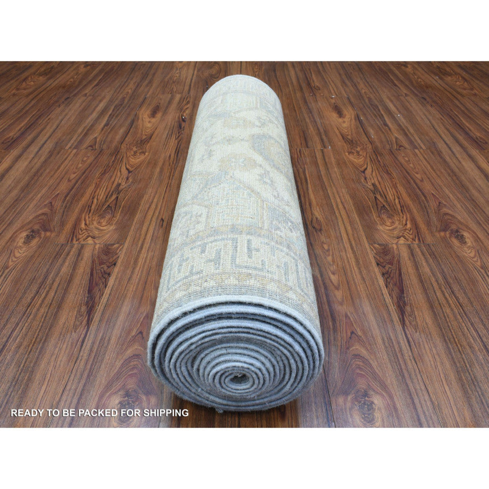 Cream, Hand Knotted White Wash Peshawar, Pure Wool XL Runner Rug, 2'9"x18'9"