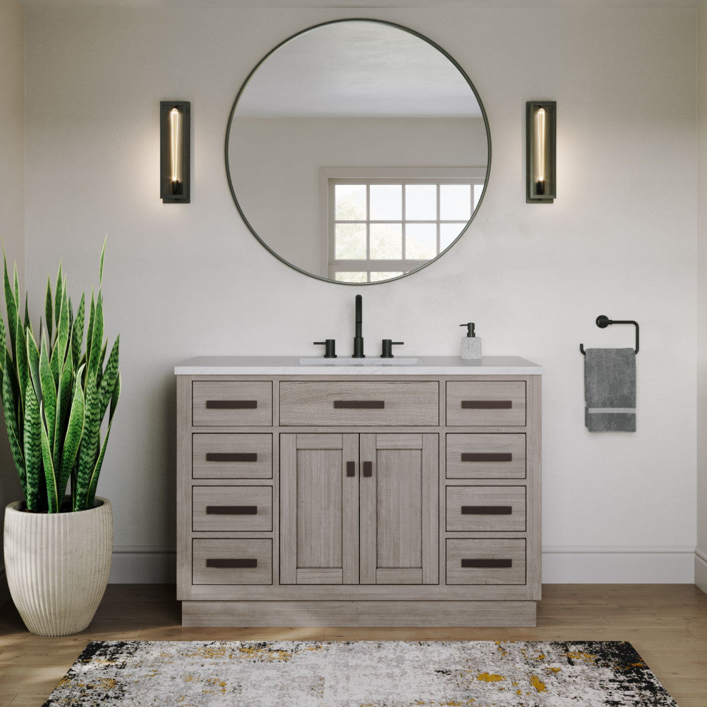 The Cyrus Bathroom Vanity, Gray Oak, 48", Single Sink, Freestanding