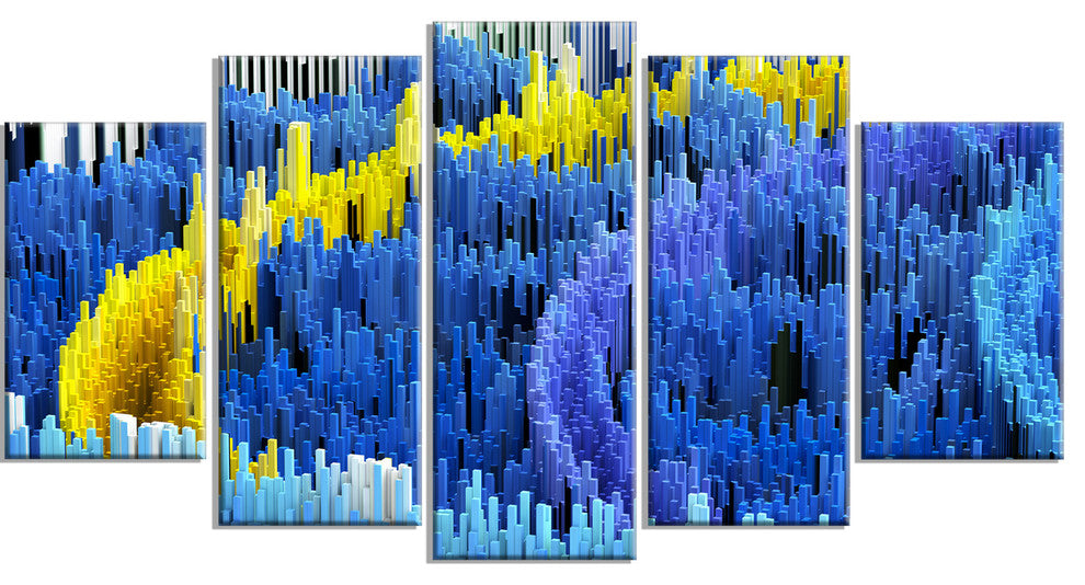 "Macro Render Structure, Blue and Yellow" Canvas Print, 5 Panels, 60"x32"