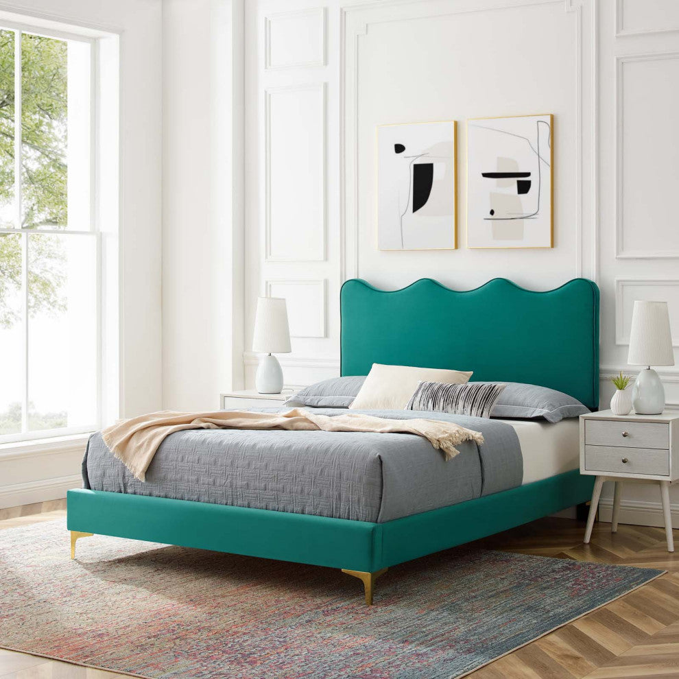 Current Performance Velvet King Platform Bed, Teal