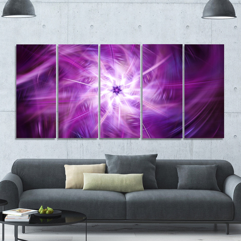 Rotating Bright Purple Fireworks, Floral Canvas Art Print, 60"x28", 5 Panels