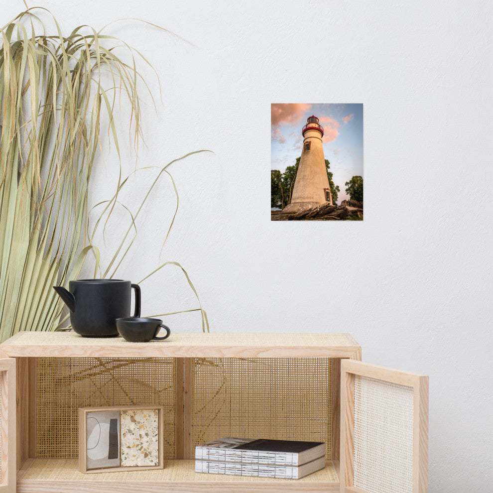 Marblehead Lighthouse at Sunset From the Shore Unframed Wall Art Prints, 11" X 14"