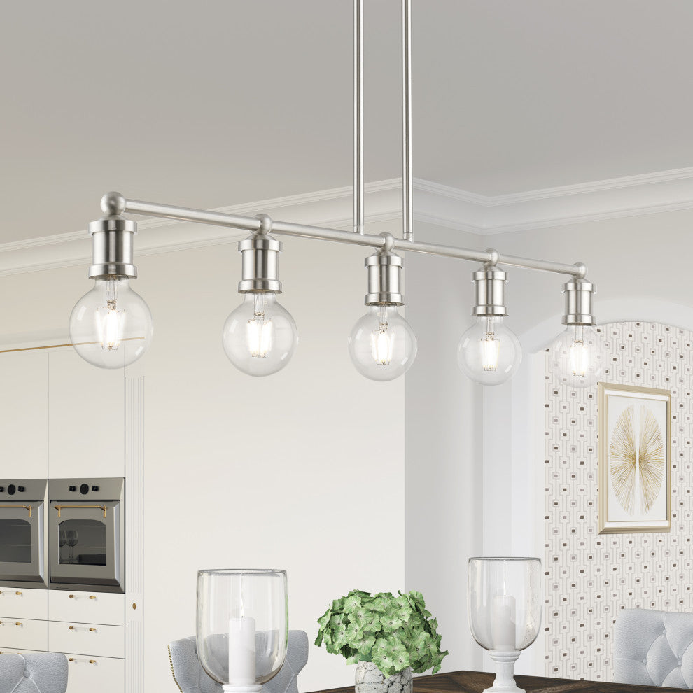 Lansdale 5 Light Brushed Nickel Large Linear Chandelier