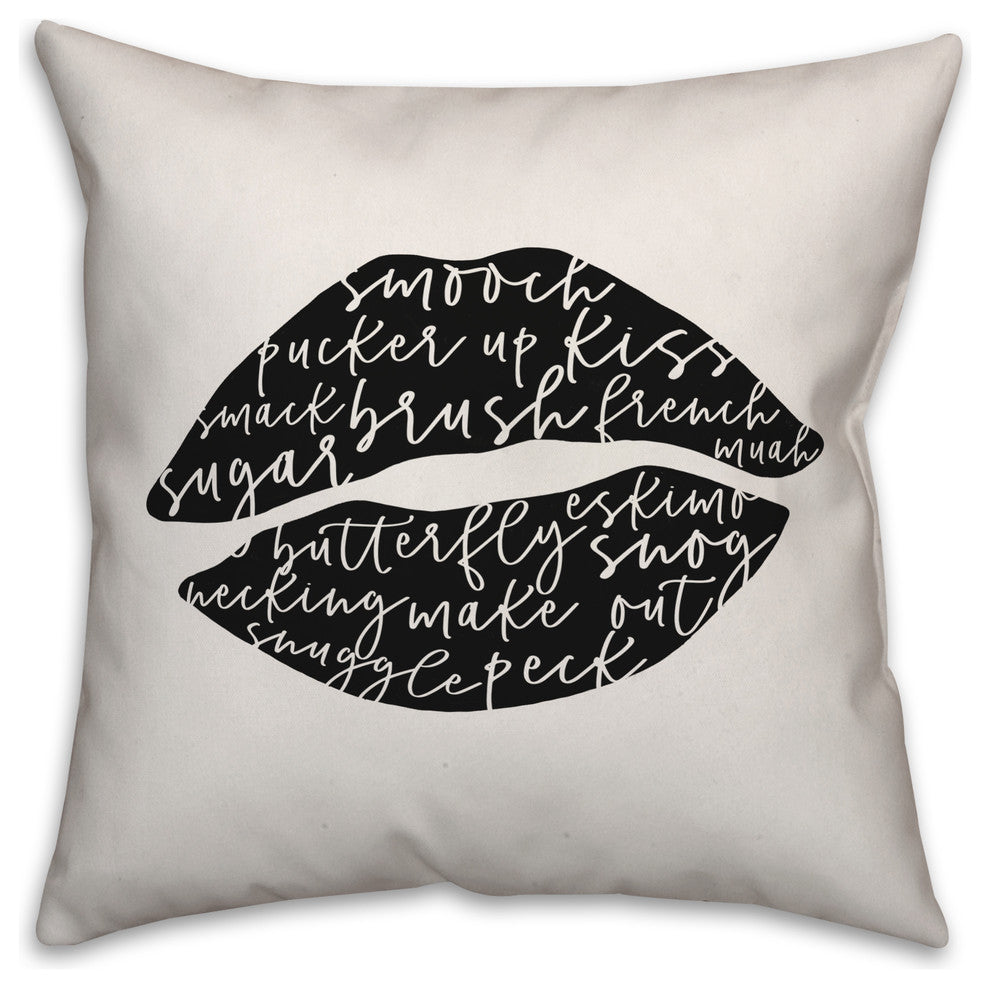 Smooch Script Black 16x16 Throw Pillow