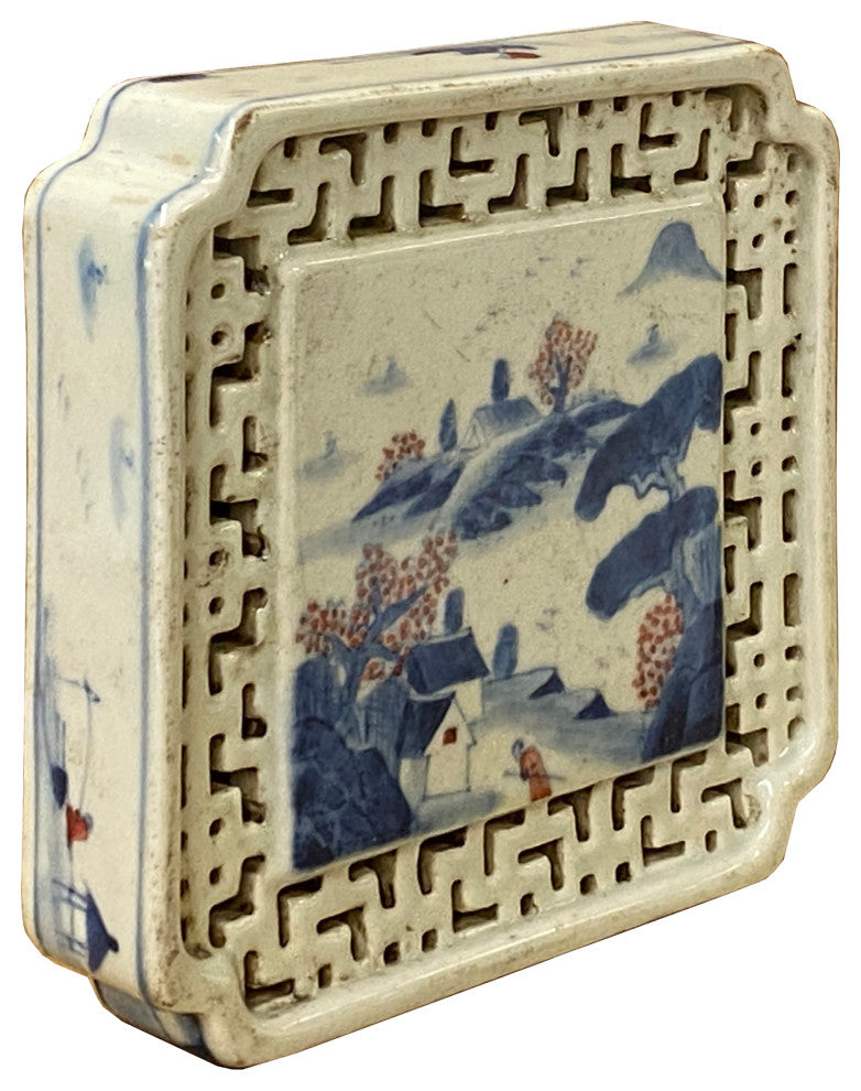 Chinese Blue White Scenery Porcelain Coaster Stand Soap Holder Hws2285