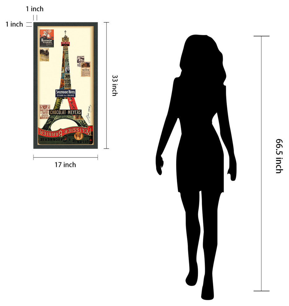 Eiffel Tower Collage Framed Graphic Wall Art Under Glass Handmade 33x17