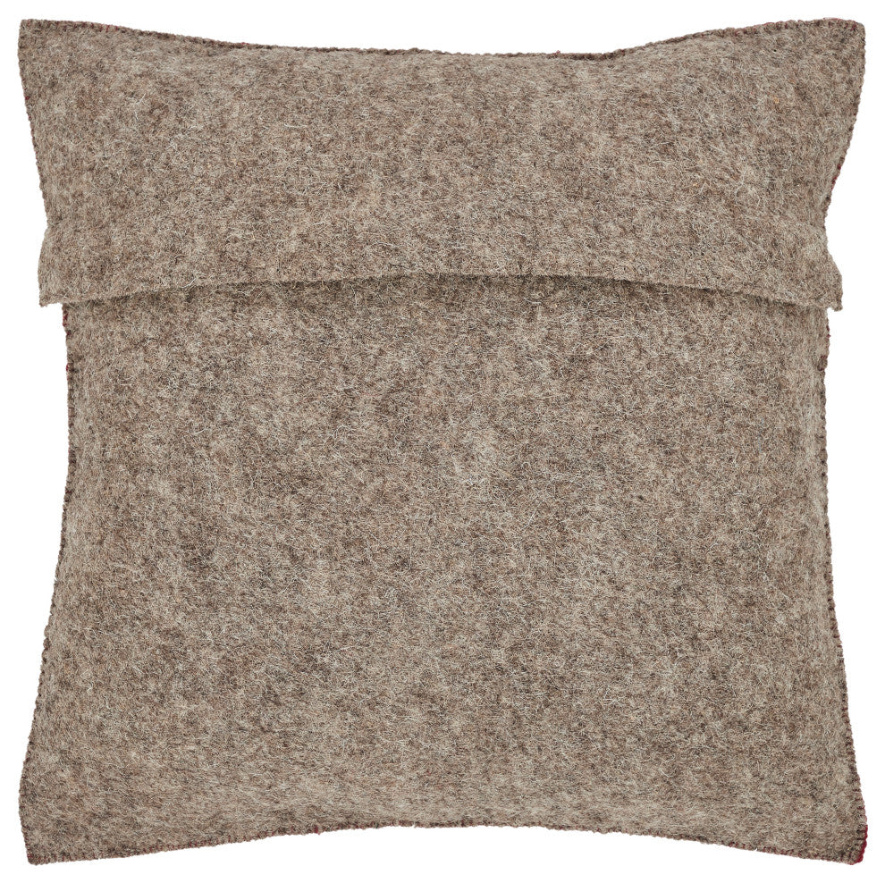 Hand Felted Wool Pillow Green Peace Sign on Red 20