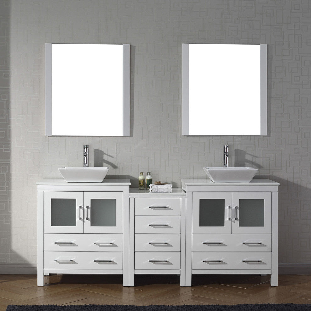 Virtu Dior 78" Double Bathroom Vanity, White With Faucet and Mirrors