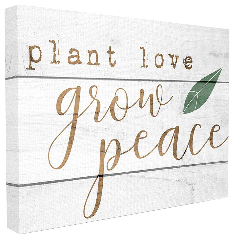 Plant Love Grow Peace Green Leaf Planked Look XXL Canvas Wall Art, 30"x40"