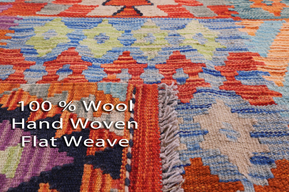 8' 3" X 9' 9" Flat Weave Kilim Reversible Wool On Wool Rug Q9478