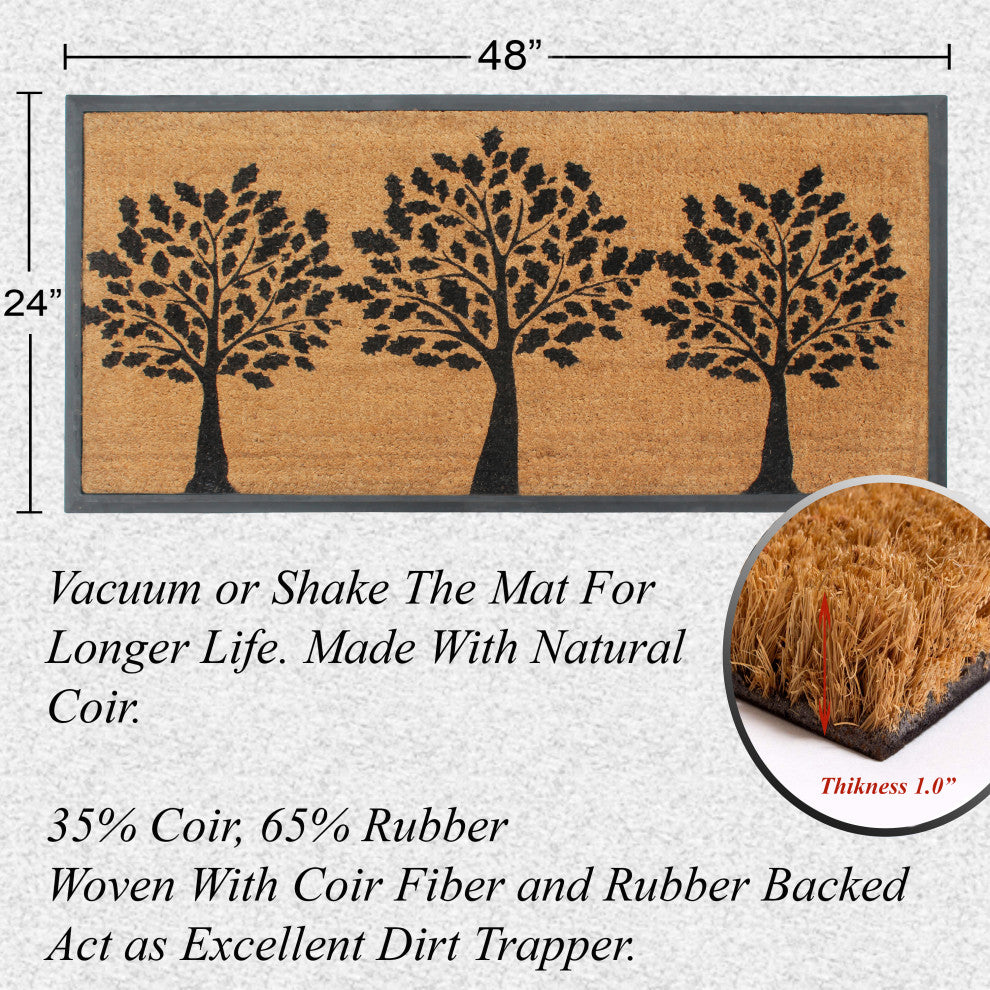 A1HC Designer Hand-Crafted Rubber Coir Double-Single Door Mat, 24"x48"
