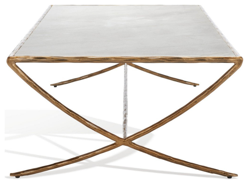 Safavieh Couture Debbie Rectangle Metal Coffee Table, Brass/White