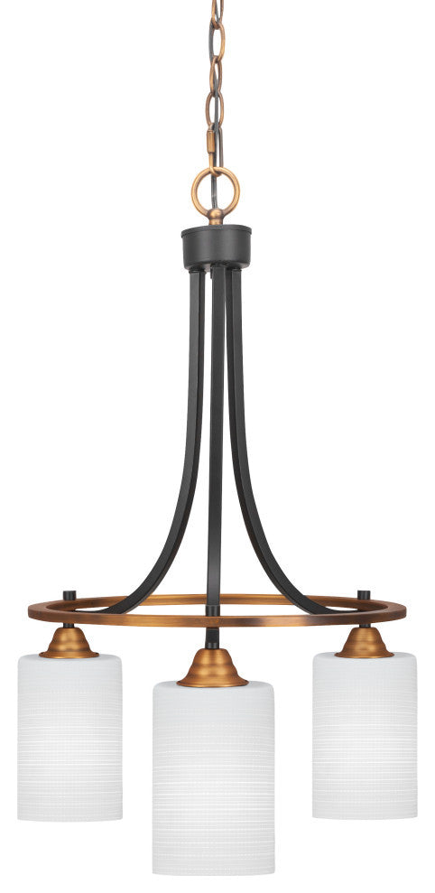Paramount Downlight 3-Light Chandelier, Matte Black & Brass, 4" White Matrix