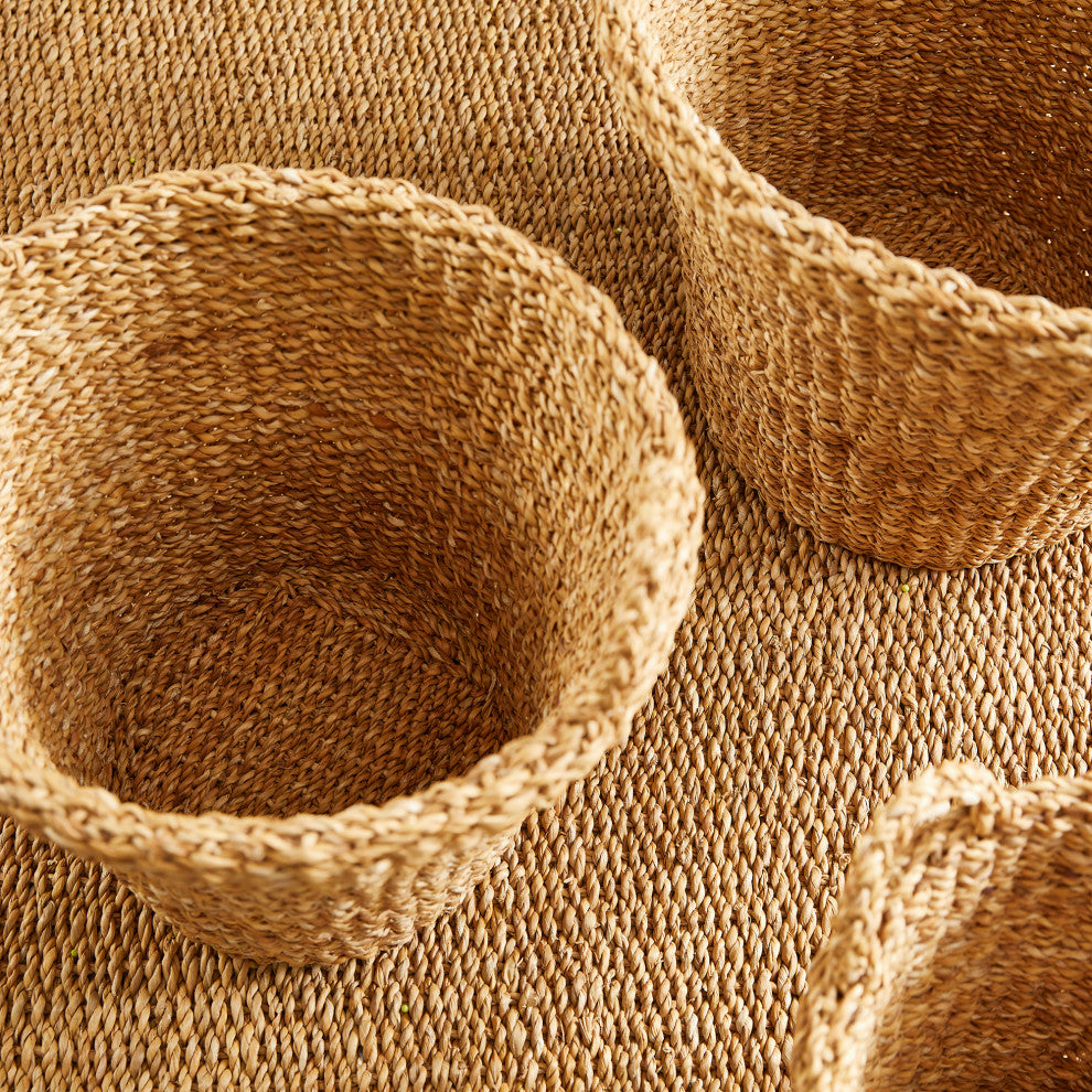 Set of 3 Woven Sea Grass Storage Baskets Tapered 18 16 14 in Natural Spa Towel