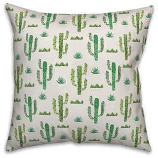 Watercolor Cactus Pattern 16x16 Throw Pillow
