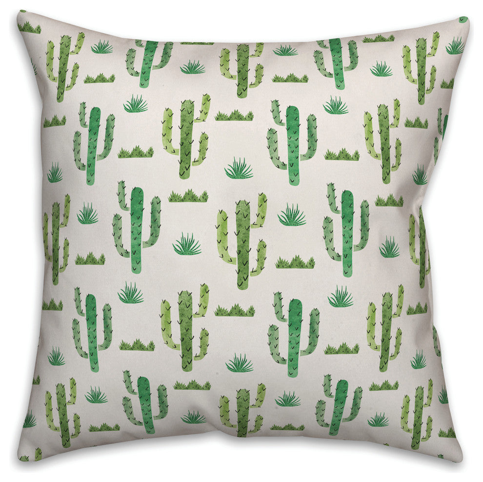 Watercolor Cactus Pattern 16x16 Throw Pillow