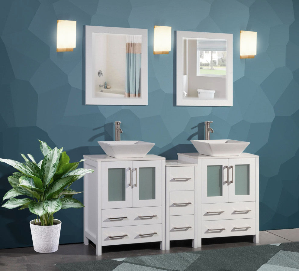 Vanity Art Bathroom Vanity Set With Sink, White, 60", Standard Mirror