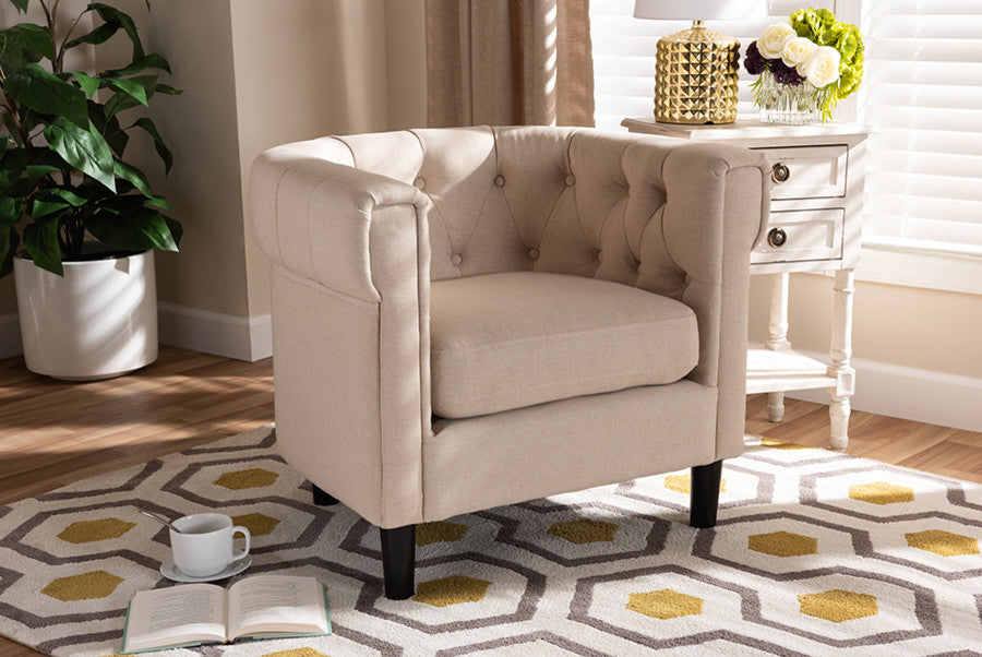 Bisset Classic and Traditional Beige Fabric Upholstered Chesterfield Chair