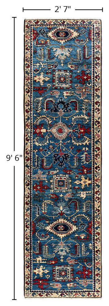 Serapi One-of-a-Kind Hand-Knotted Runner Rug Light Blue, 2' 7" x 9' 6"